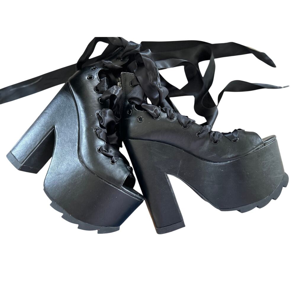 YRU Dolls Kill Ballet Bae Black Lace Up Gladiator Platform Heels Whimsygoth Punk - Picture 2 of 11